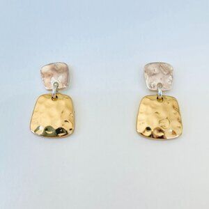 Vintage Two-Tone Hammered Drop Earrings | Y2K Era